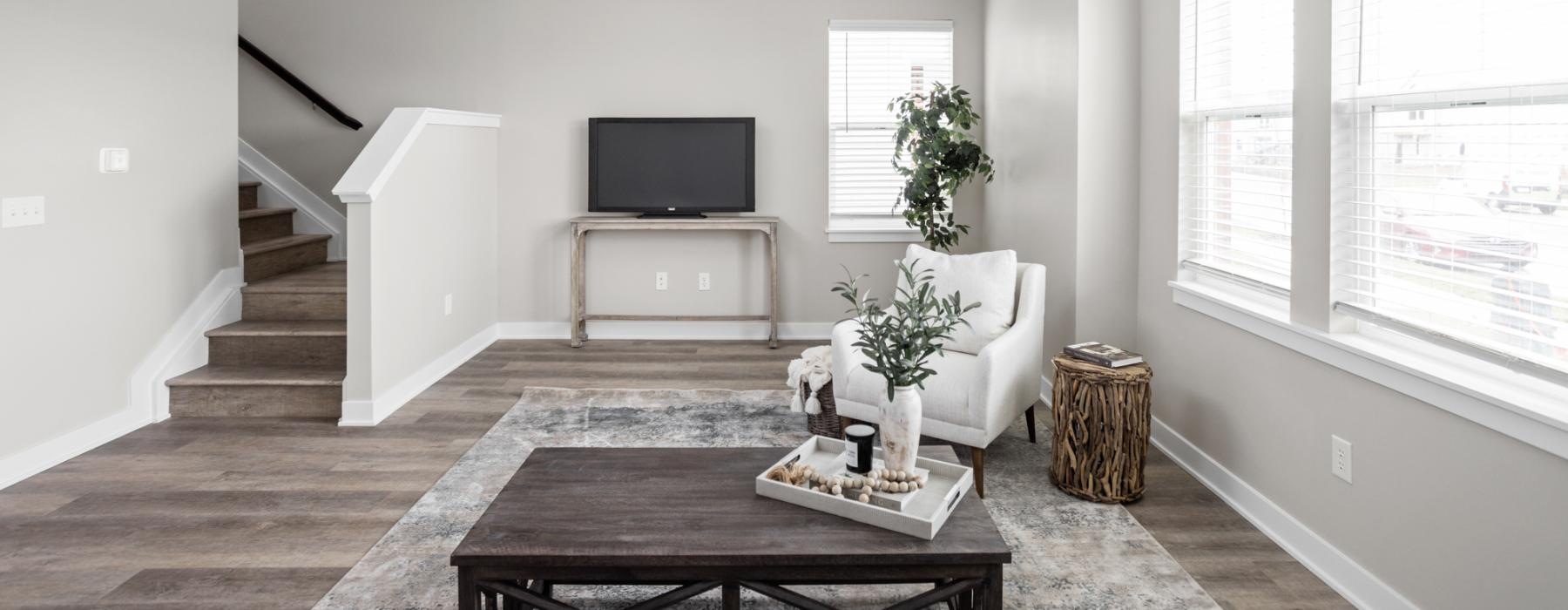 a living room with a tv and a couch