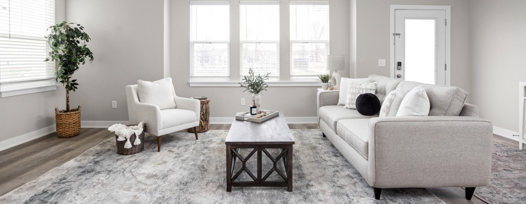 a living room with a couch and a coffee table